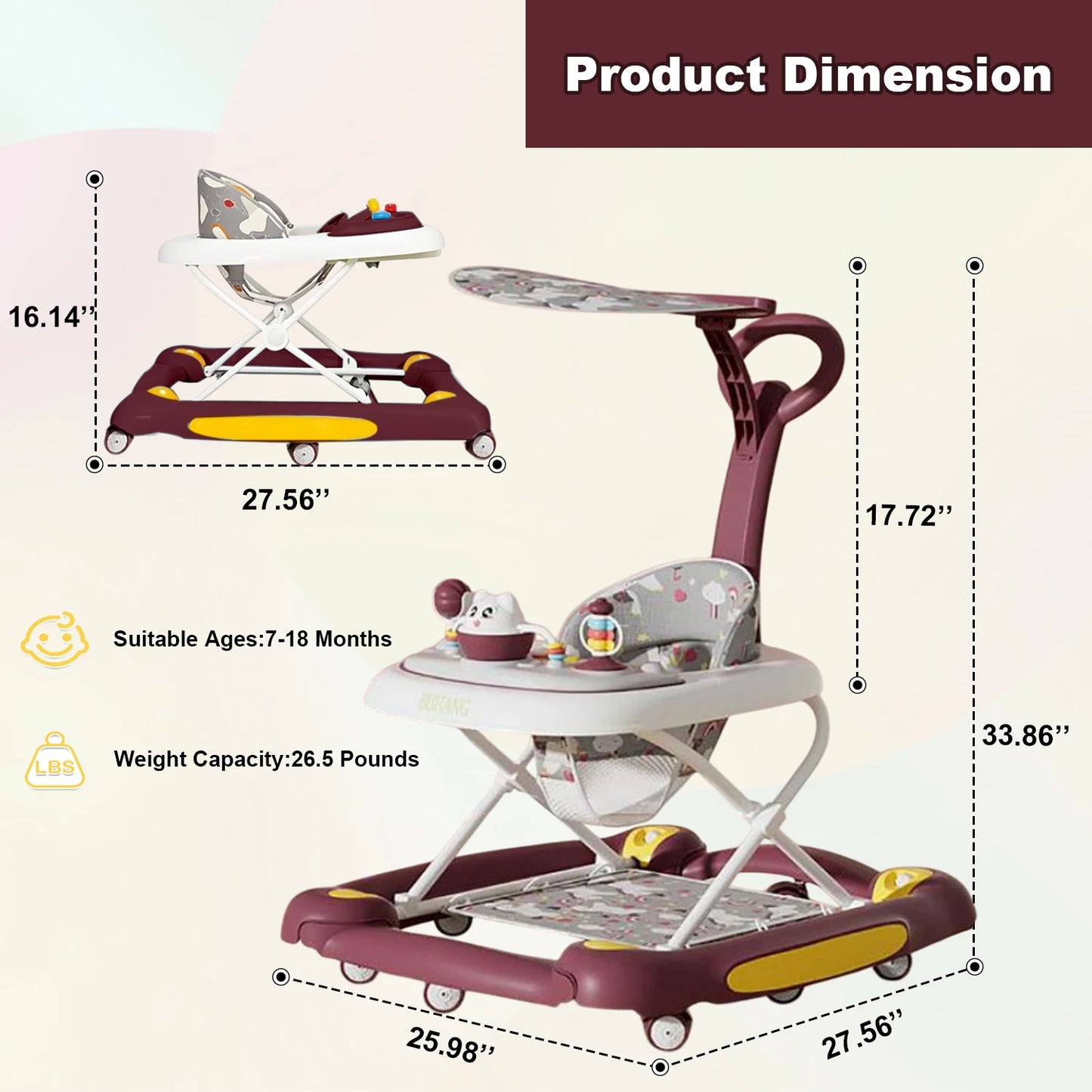4in1 Baby Walker with Wheels Adjustable Height Music Lights Rocker Mode Activity Walker and Bouncer Combo For Baby Boys & Girls