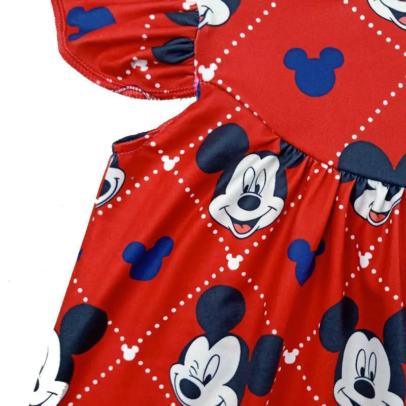 Disney Girls Dress Little Girls Red Mickey Pearl Sleeve Clothing Toddlers Cartoon Design Sleeveless Milksilk Clothes Wholesales