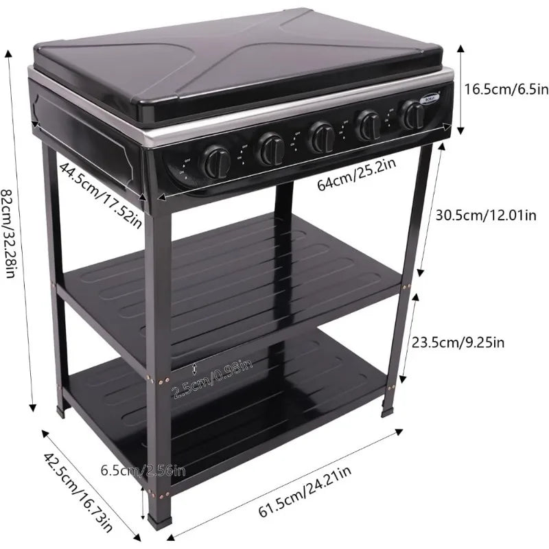 Natural Gas Stove Outdoor 5-Burner Stove Portable Gas Stove with 2 Placement Boards and Windshield for Outdoor Camping RV Travel