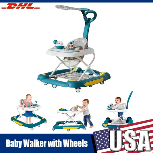 4in1 Baby Walker with Wheels Adjustable Height Music Lights Rocker Mode Activity Walker and Bouncer Combo For Baby Boys & Girls