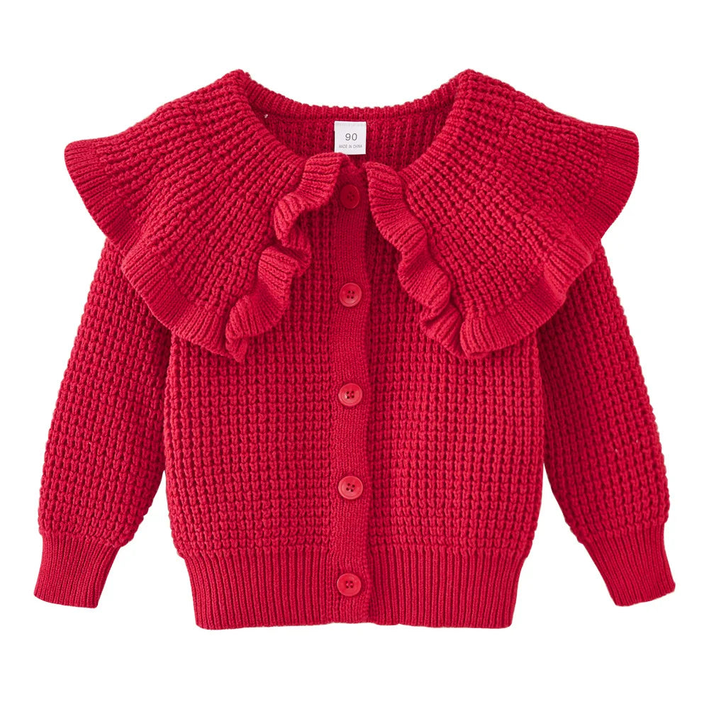 Autumn Winter Babys Girls Sweater Coat 2025 Cotton Solid Turn Down Collar Kids Girls Knitwear Long Sleeve Toddler Girls Cardigan