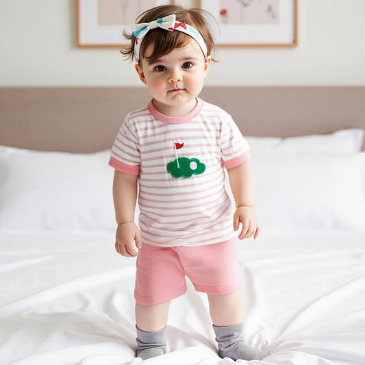 Adorable Infant Golf Attire Stylish Striped Tee and Comfy Shorts Set for Toddler Boys and Girls - Trendy Baby Outfit