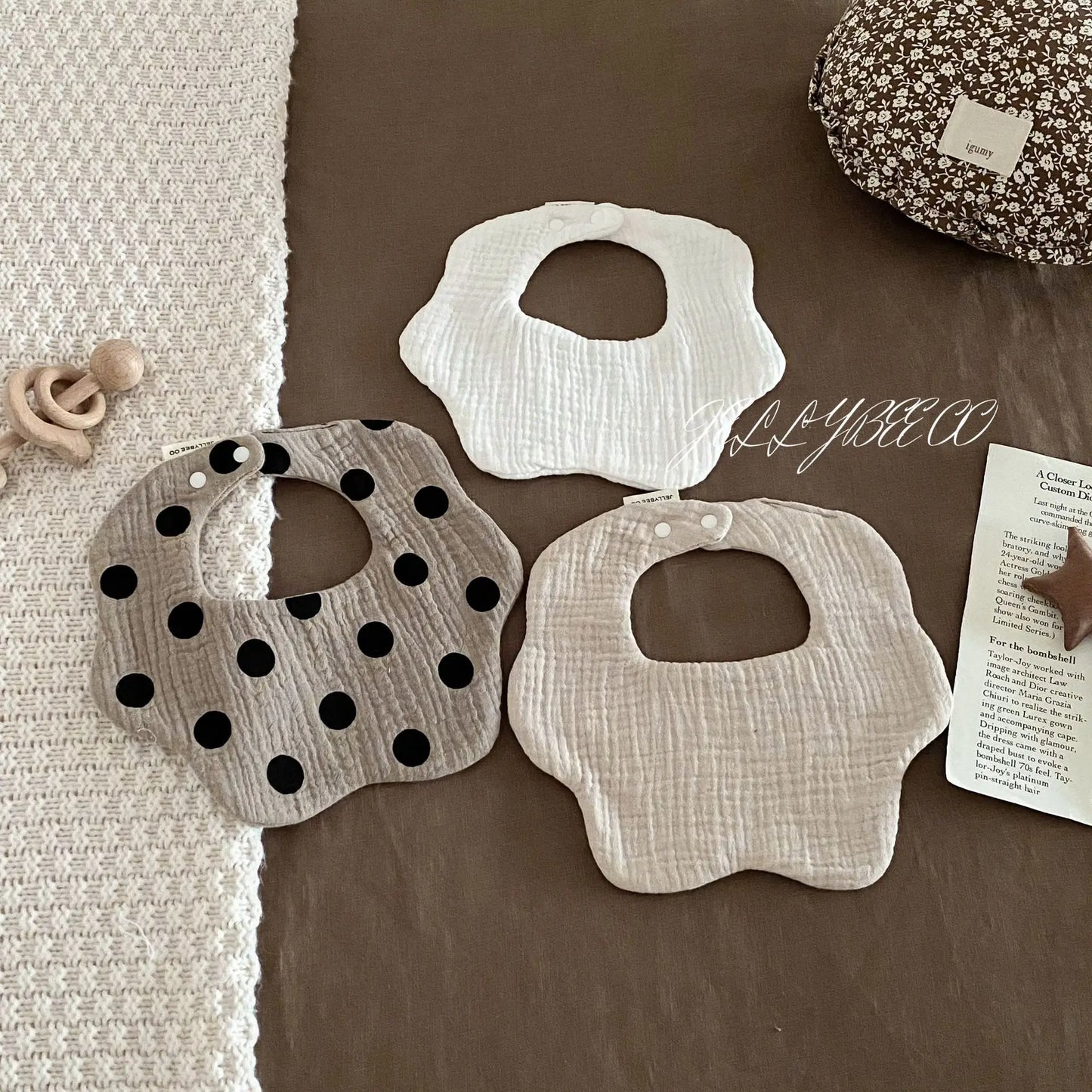 Polka Dot Flower Baby Bib Cotton Newborn Spit Up Burp Cloth Feeding Cover Washable Soft Absorbent Infant Accessories