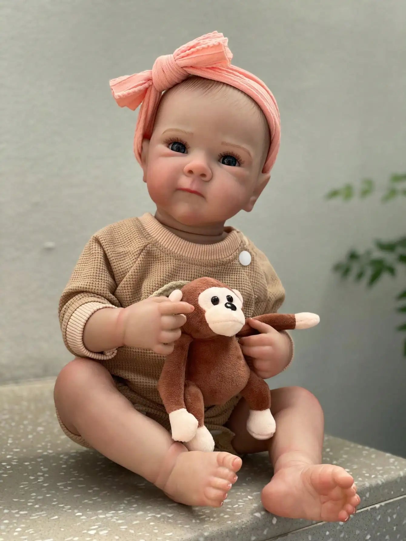 Saskia 18-Inch Full Silicone Vinyl Reborn Doll Bettie | Handmade Newborn Bebe with Painted Hair | Includes Monkey Toy