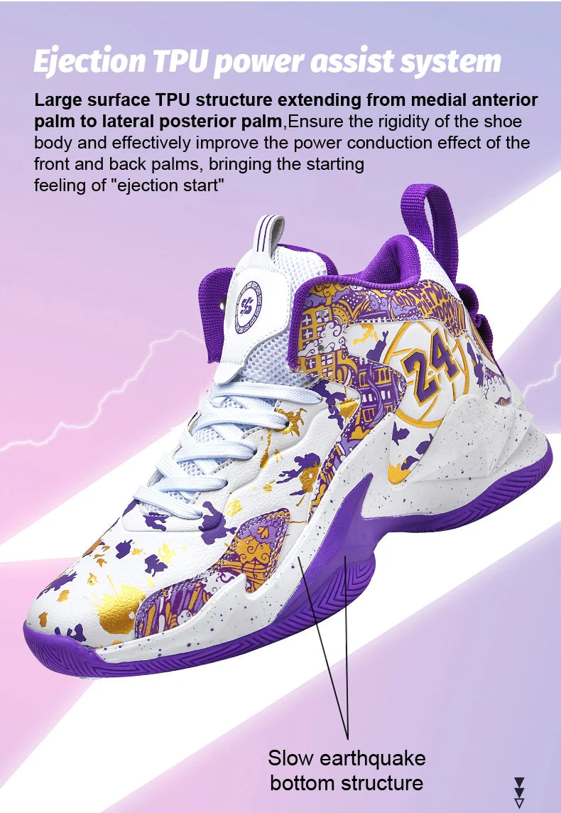 Basketball Shoes No-Slip Breathable Outdoor Shoes Fashion Graffiti Training Shoes