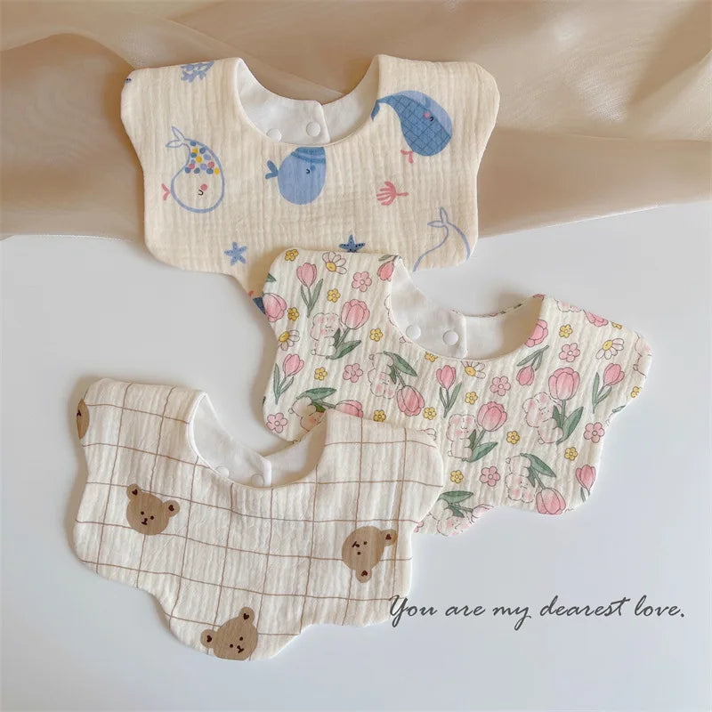 Summer Baby Cotton Gauze Waterproof Bibs Soft Cartoon Infant Bib Burp Cloths Bandana Scarf for Boy Girl Feeding Saliva Towel New
