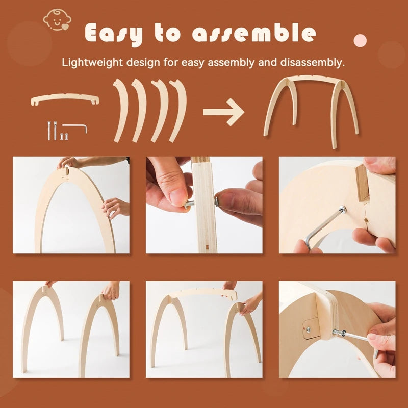 Baby Montessori Wooden Gym Frame Rattle Toys Newborn Mobile Hanging Sensory Toys Foldable Play Gym Frame Kid Holder Bracket Gift