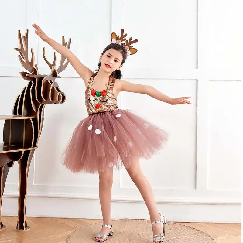 Reindeer Christmas Costume Kids Darling Reindeer Animal Costume For Girls Christmas Costume Dress Birthday Gift For Girls