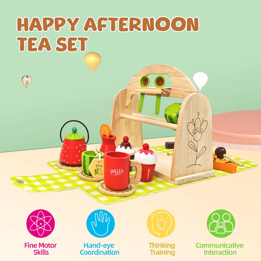 Wooden Afternoon Tea Children Educational Toys Montessori Toys Parent-Child Interaction Kitchen Simulation Games children Gifts