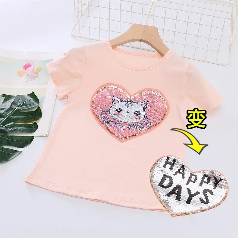 2025 New Unicorn Kids T-shirt Short sleeves Children Cotton Summer Baby Girls Tee Party Princess Girl Clothes Costumes 3-8Y