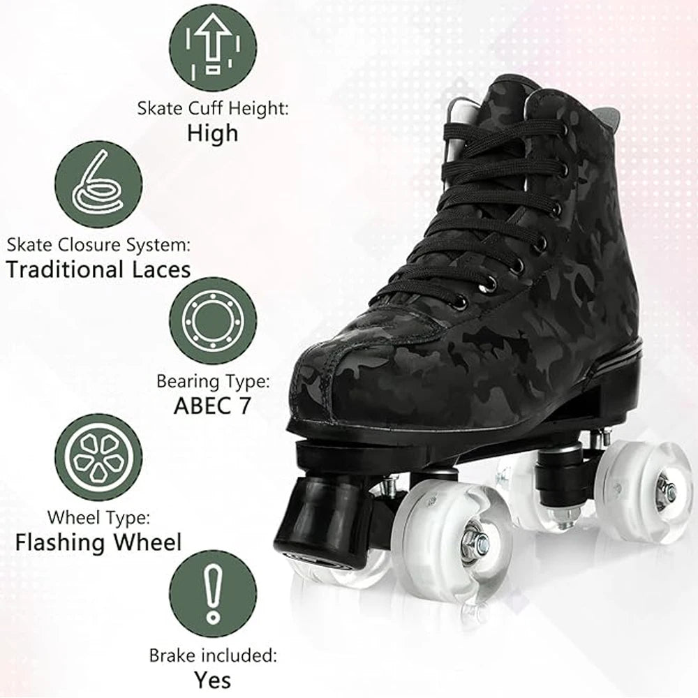 Outdoor Roller Skates Sports Double Row Skates Quad 4 Wheels Skating   Flashing Roller Skates Shoes for Youth Boys Girls
