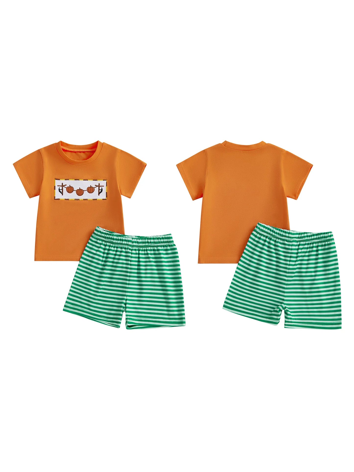 Adorable Baby Boys Summer Set with Pumpkin Embroidery T-Shirt and Striped Shorts - 2 Piece Outfit for a Stylish Look