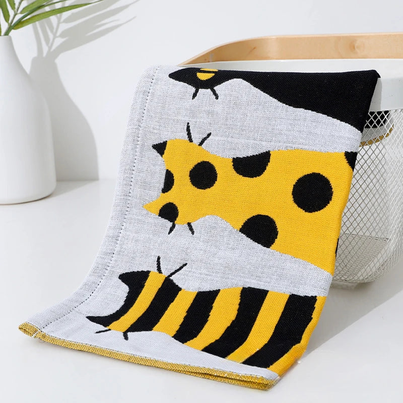 1PC 34*40cm Three-layer Soft Baby Cotton Bath Towel Fabric Jacquard Cartoon Cat Bear Hanging Towels Square Face Hand Gauze Towel
