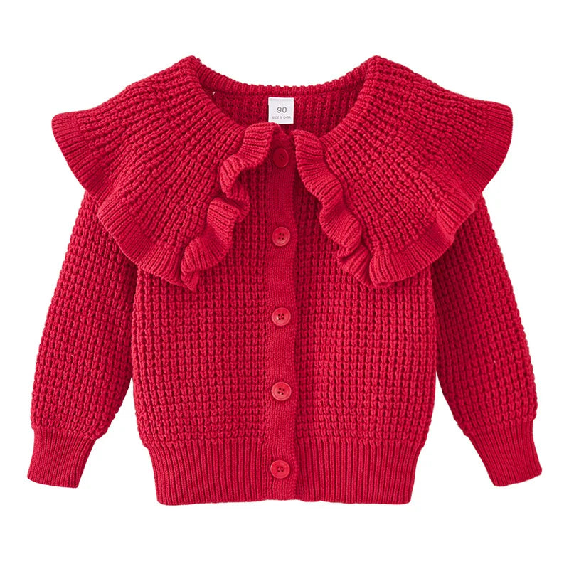 Autumn Winter Babys Girls Sweater Coat 2025 Cotton Solid Turn Down Collar Kids Girls Knitwear Long Sleeve Toddler Girls Cardigan