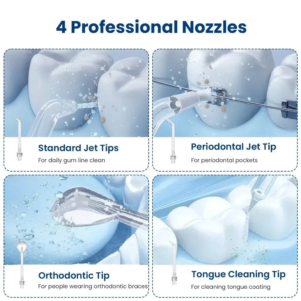 Portable Water Flosser: Oral Irrigator Water Teeth Cleaner, 5 Modes, Rechargeable 5 Nozzle Flosser, Suitable for Home Travel