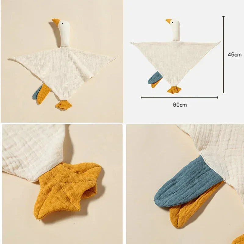 Pure Cotton Muslin Baby Bib Cute Goose Sleeping Dolls Newborn Saliva Towel Soothe Appease Towel Toddlers Burp Cloth Handkerchief