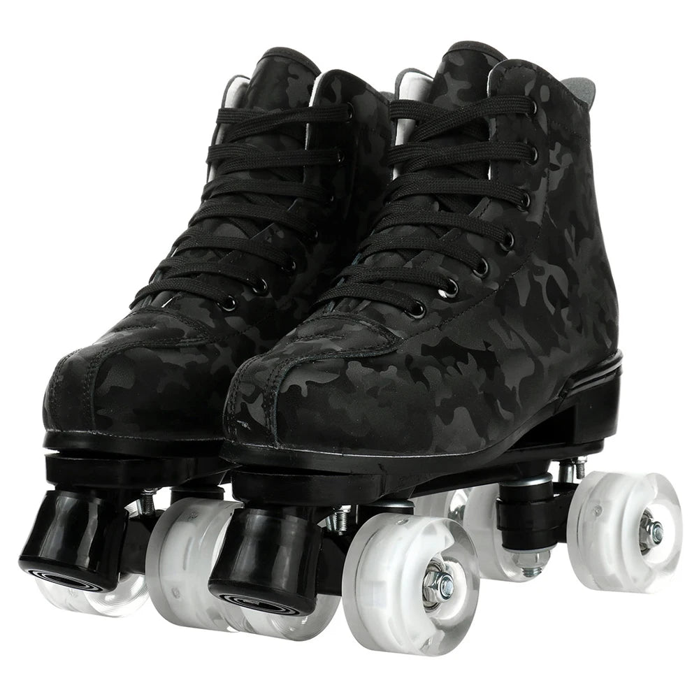 Outdoor Roller Skates Sports Double Row Skates Quad 4 Wheels Skating   Flashing Roller Skates Shoes for Youth Boys Girls