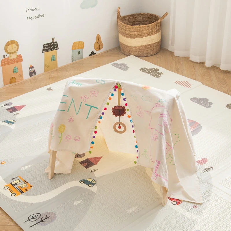 Baby Montessori Wooden Gym Frame Rattle Toys Newborn Mobile Hanging Sensory Toys Foldable Play Gym Frame Kid Holder Bracket Gift