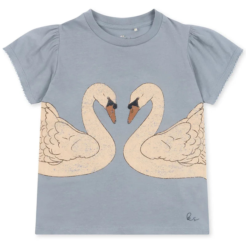 2025 Summer KS Children's Clothing Baby Girls Cartoon Swan Short Sleeve T Shirts Suits Boys Gorilla Bottom T-shirt Kids Home Set