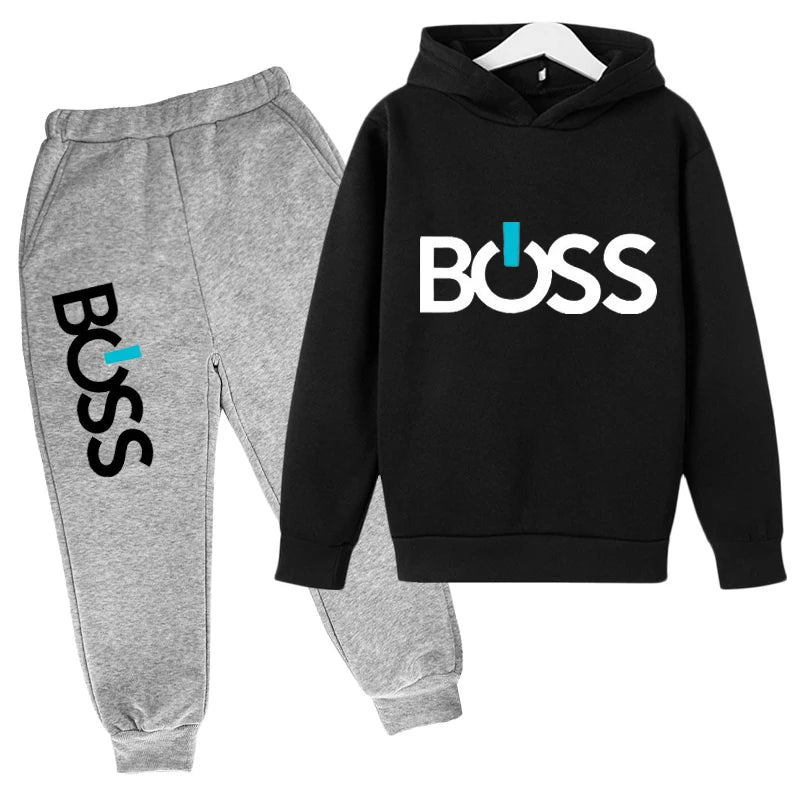 Spring Autumn Boys Girls Casual Fashion Print Pullover Long Sleeve Hoodie Tops+Pants Tracksuit 4-14 Years Children's Clothes