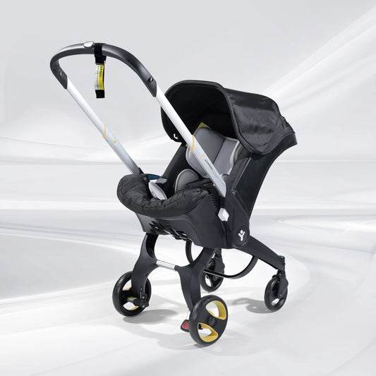 Portable, lightweight and folding baby stroller, metal frame,  can be pushed in both directions, comes with sunshade