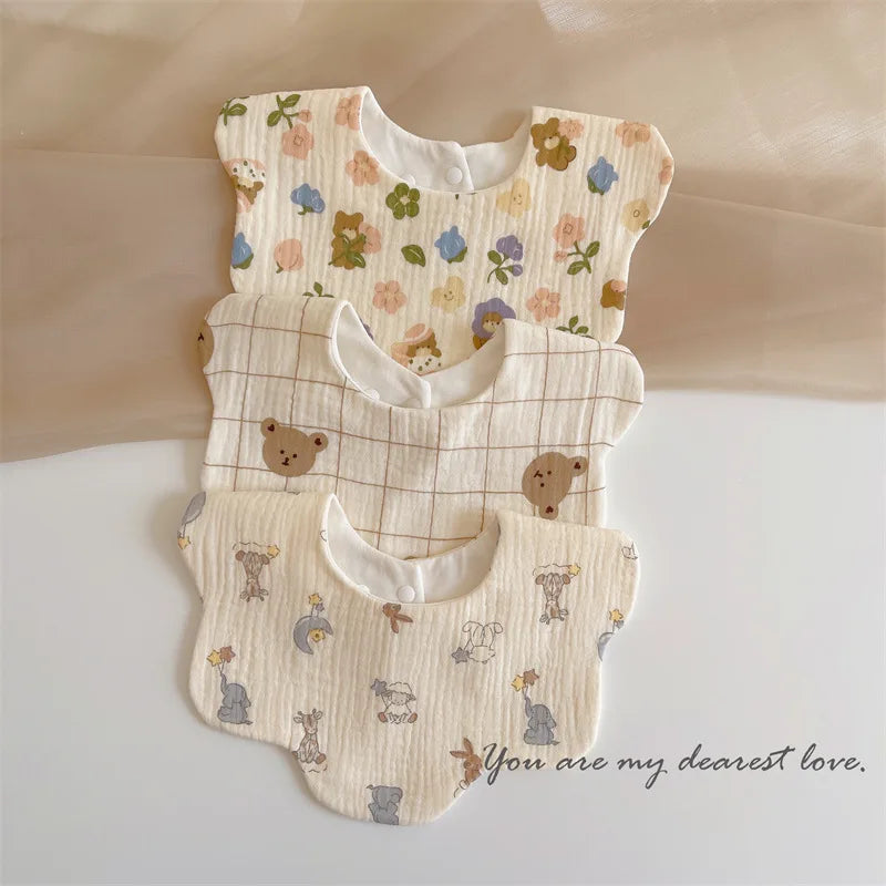 Summer Baby Cotton Gauze Waterproof Bibs Soft Cartoon Infant Bib Burp Cloths Bandana Scarf for Boy Girl Feeding Saliva Towel New