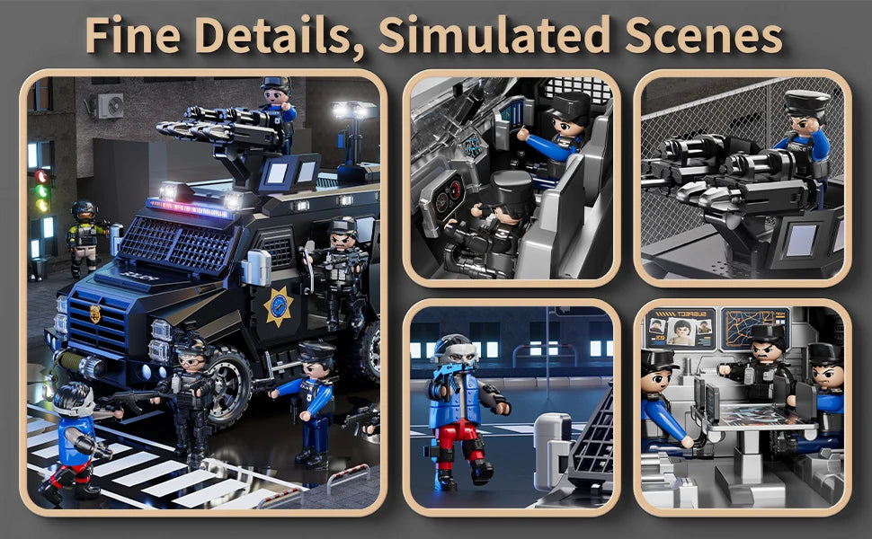 Police Sword Toothed Tiger Explosion Proof Cars Childrens Toys Black Armored Off-Road Vehicles Car Model Sound Light Toys Gifts