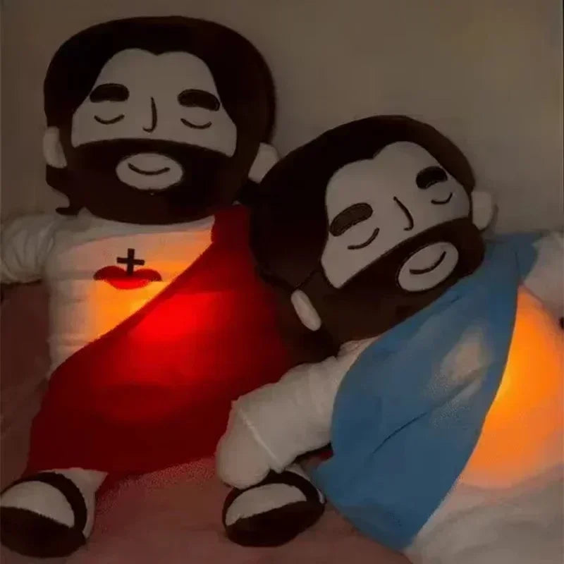 Jesus Plush Toy New Children Music Soothing Breathing Doll  Sleep Companion Toy Sound and Light Doll Holiday Gifts for Kids