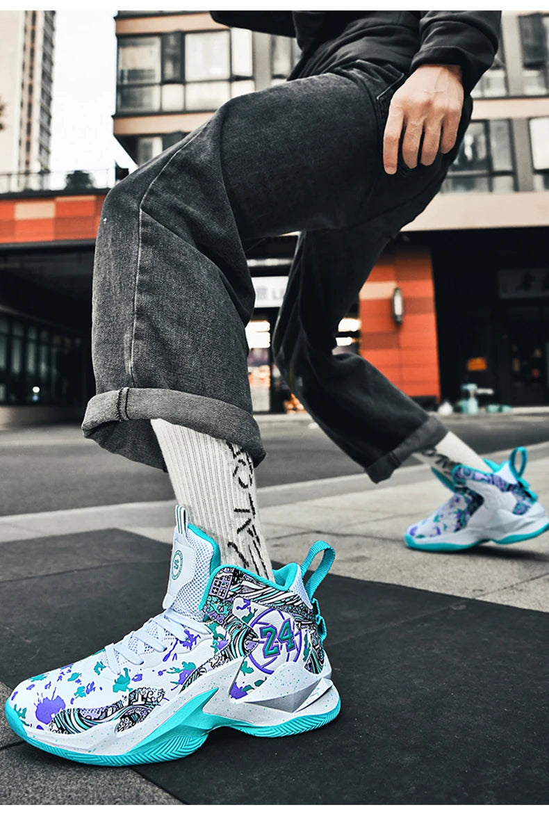 Basketball Shoes No-Slip Breathable Outdoor Shoes Fashion Graffiti Training Shoes