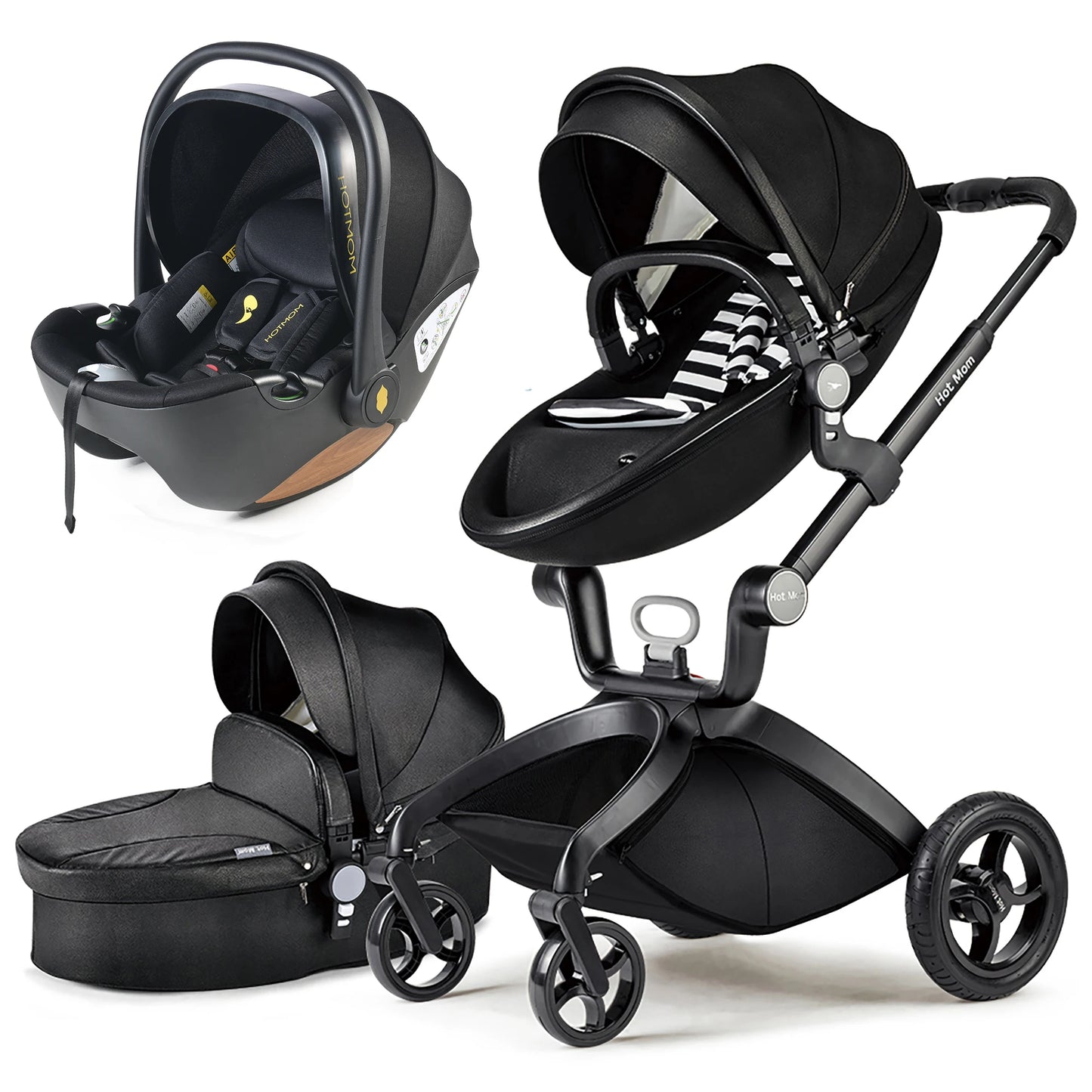 Hot Mom F22 baby stroller 3in1 ,adjustable seat,aluminum frame,solid rubber tires,rain cover,mosquito net,large storage basket