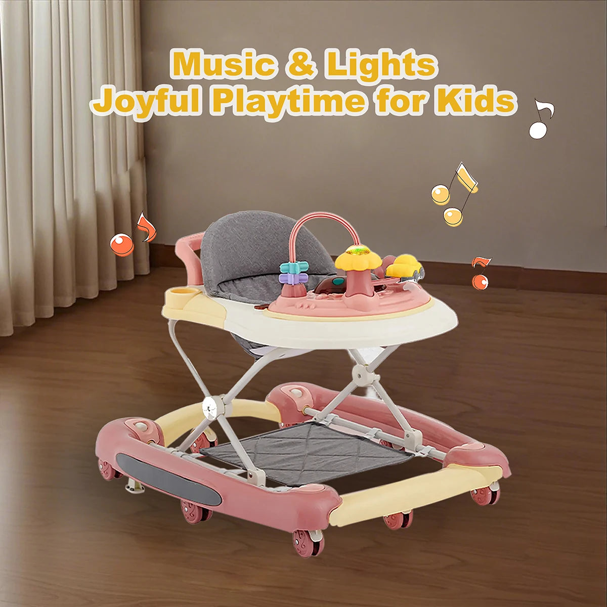 4in1 Baby Walker with Wheels Adjustable Height Music Lights Rocker Mode Activity Walker and Bouncer Combo For Baby Boys & Girls