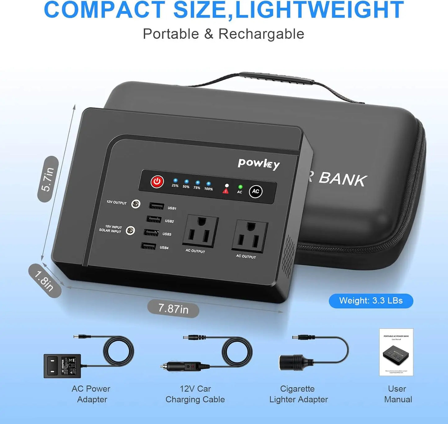 Powkey Portable Power Station 200W, 146Wh Portable Solar Generator Battery Backup Power Supply for Camping Travel Outdoor Home