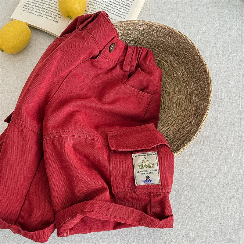 2025 Spring New Children Cargo Pants Cotton Boys Casual Pants Solid Versatile Baby Girls Loose Trousers Kids Wide Leg Pants