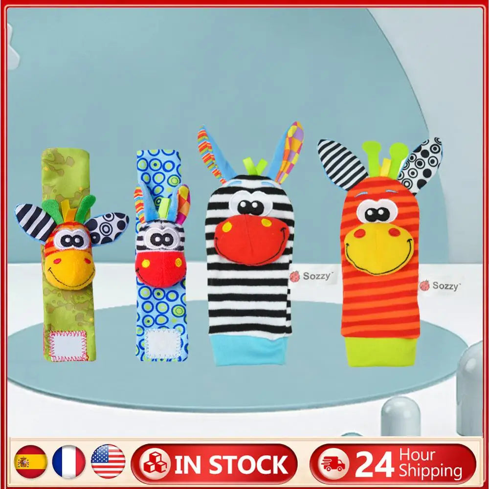 Cute Baby Animal Socks Colorful Wrist Strap Rattles Socks Adjustable Brain-Development Newborn Infant Gifts