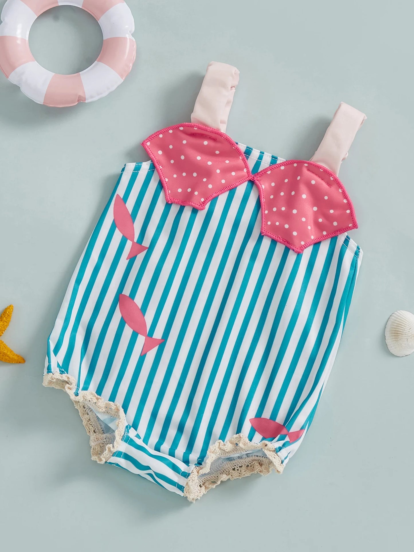 Striped Print Sleeveless Square Neck Baby Girl Swimsuit Toddler Bathing Suit Summer Swimwear Beachwear for Infants