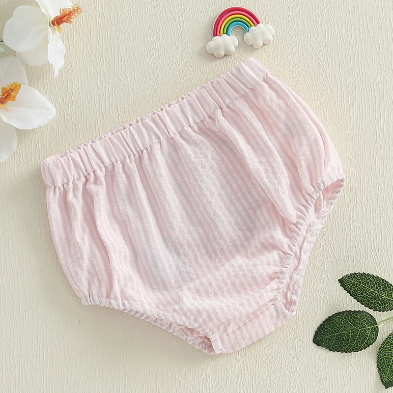 Infant Baby Girls Shorts Elastic Waist Striped Embroidery Letters Summer Shorts Bottoms for Birthday