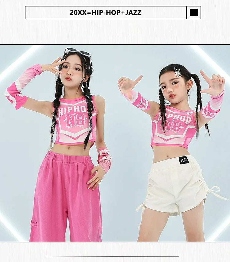 Chidren hip hop clothing girls dance suits jazz dance costumes hip hop girl set plus size girl hip hop pants