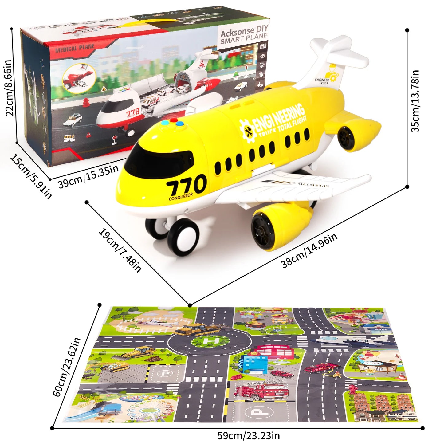 Multifunctional Transforming Storage Track Light and Sound Plane Model Aluminum Die-Cast Car Set for Children and Boys as a Gift