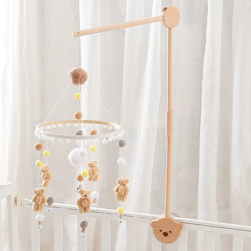 Baby Wooden Bed Bell Bend Bracket Mobile Hanging Rattles Toys Newborn Music Box Holder Bracket Infant Crib Toy Arm Bracket Gifts