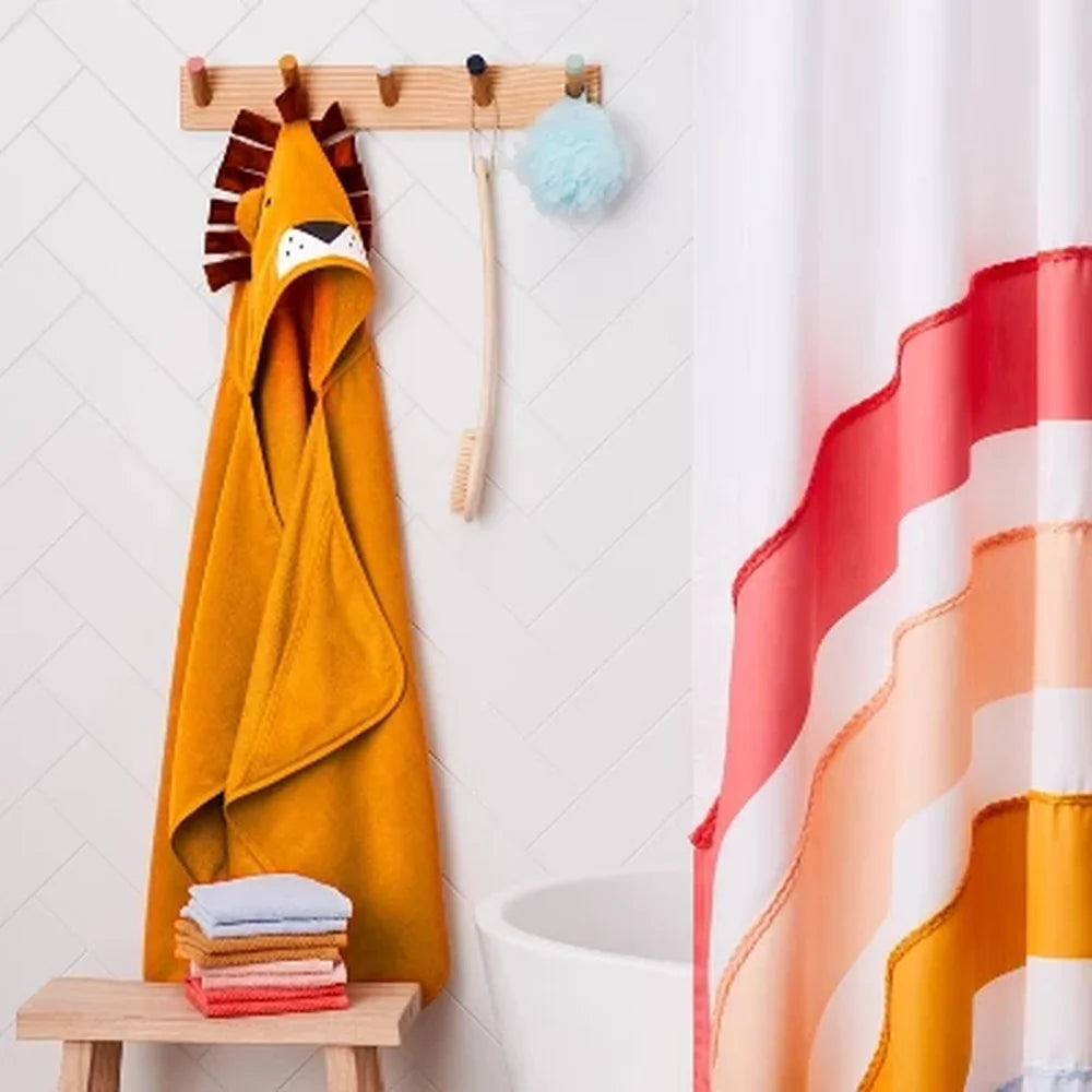 Hooded Lion Kids Bath Towel 100% Cotton Velour Lightweight Soft Baby Towel with Fun Animal Design Easy Hanging Machine Washable