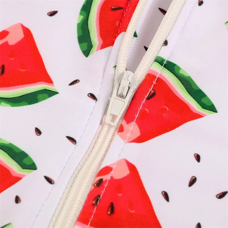 Toddler Girls  Swimsuit with UPF 50 Sun Protection Watermelon Print Zipper Front Long Sleeve Rash Guard Swimwear for