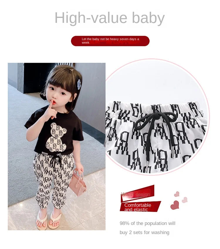 Kids Girls Clothing Sets Mother Kids Clothes Summer Children Clothings Cotton Toddlers Girl Short Sleeve Pants 2pcs Clothes Suit