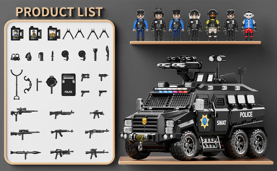 Police Sword Toothed Tiger Explosion Proof Cars Childrens Toys Black Armored Off-Road Vehicles Car Model Sound Light Toys Gifts