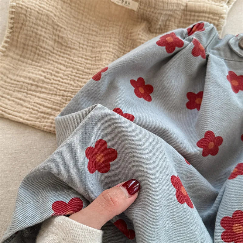 Children Girls Flower Pant Cotton Printed Loose Cropped Pant Fot Baby Girl Ins Toddler Girl Mosquito-proof Pant Kids Girl Shorts
