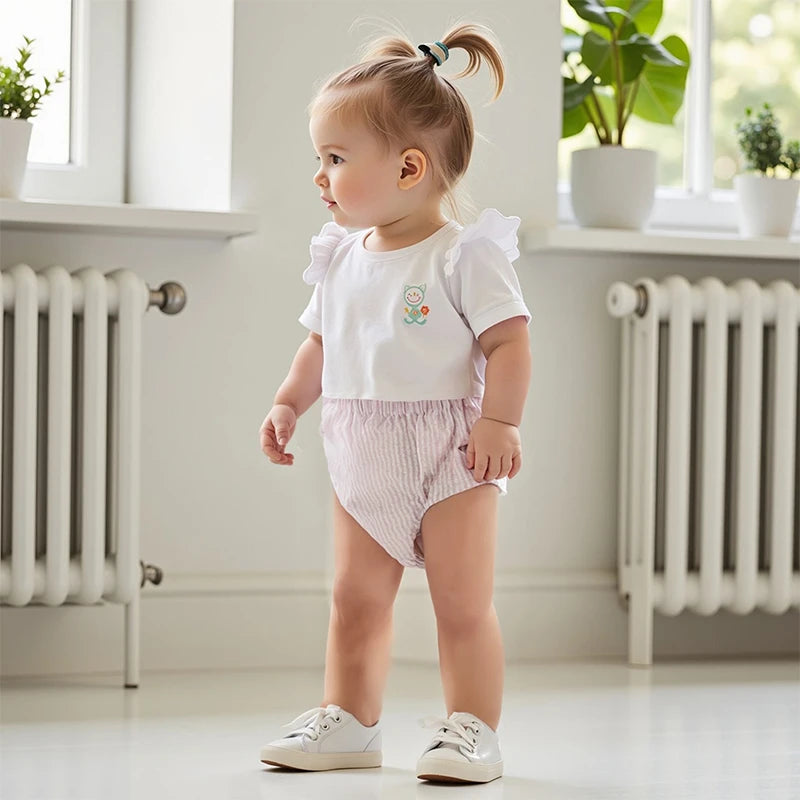 Infant Baby Girls Shorts Elastic Waist Striped Embroidery Letters Summer Shorts Bottoms for Birthday