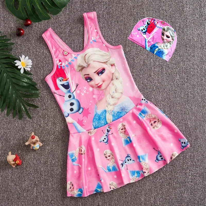 2-13 years Disney Frozen  Elsa Girls Clothes Swimsuit Swimsuit Fashion Kids Swimwear Dress And Hat For Children Unicorn