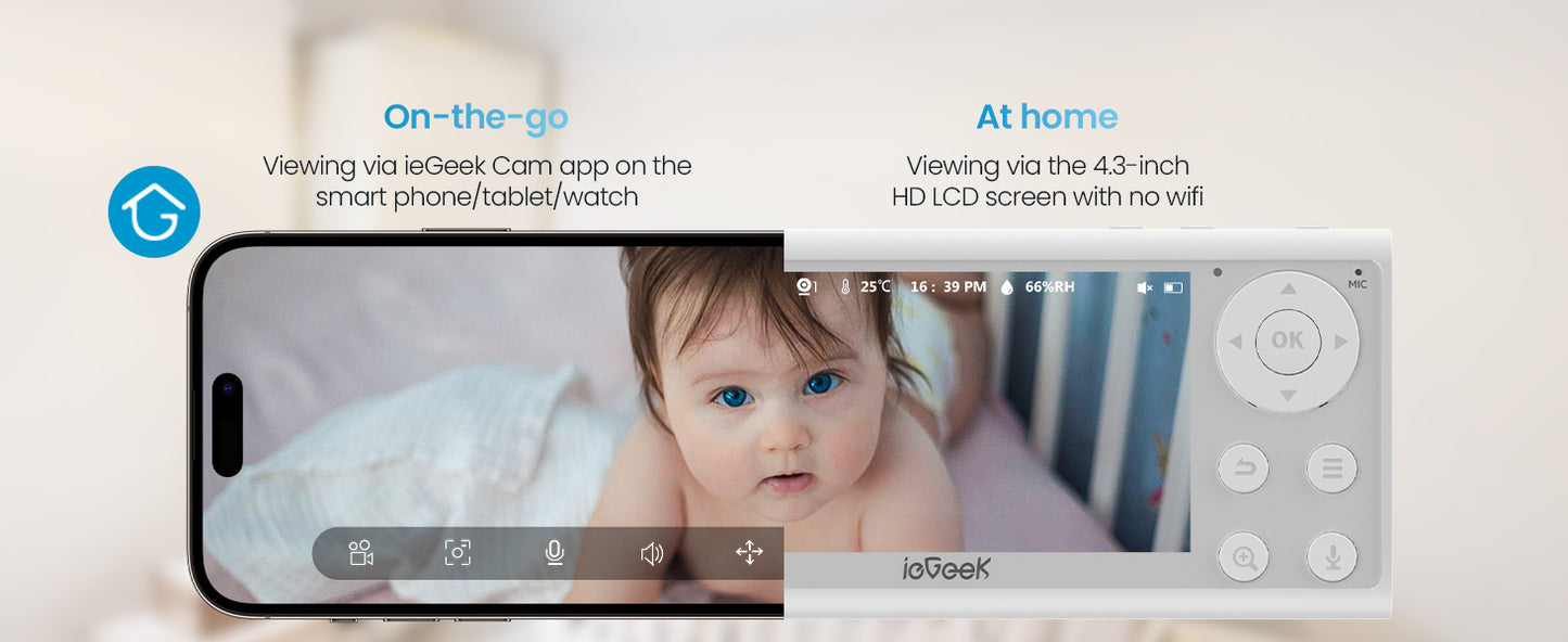 ieGeek Baby Monitor with 2 Cameras, Split-Screen Video Baby Monitor with Audio and 1080P Camera 4.3" Screen - Night Vision, Two-