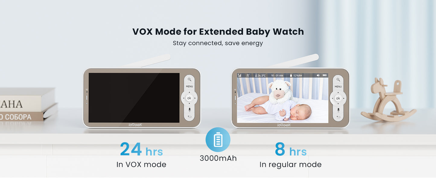 ieGeek Baby Monitor with 2K Camera and Audio - Video Monitor with 5" Screen - Night Vision, Two-Way Talk, Cry & Motion Detection