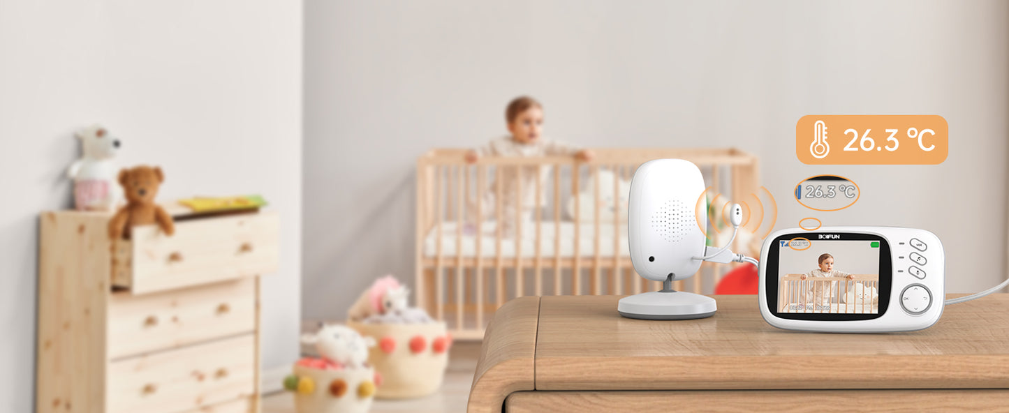 Boifun 3.2 Inch Digital LCD Screen Wireless Baby Monitor with Camera,  Surveillance with  VOX, Night Vision,Temperature Monitor