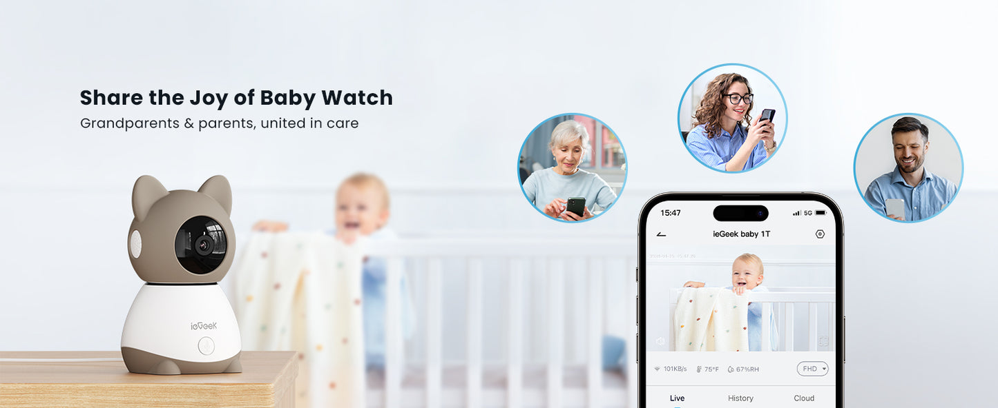 ieGeek Baby Monitor with 2K Camera and Audio - Video Monitor with 5" Screen - Night Vision, Two-Way Talk, Cry & Motion Detection